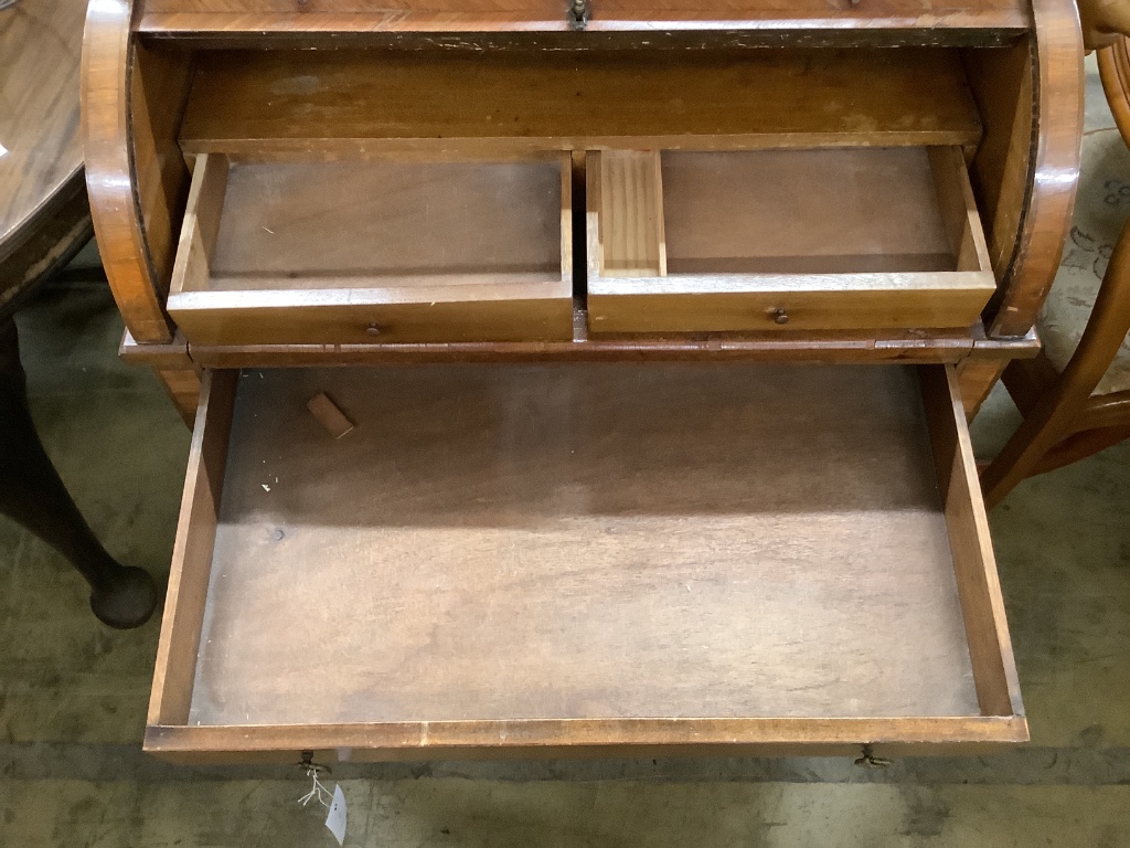 An early 20th century French kingwood tambour cylinder bureau, width 80cm depth 47cm height 108cm